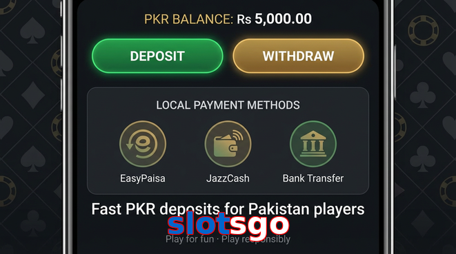 Deposit and withdrawal screen with PKR methods